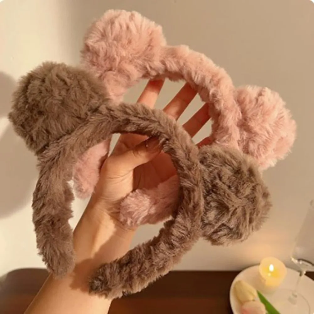 

TwinkLei Cute Lovely Bear Ears Hairbands for Women Winter Furry Plush Headband Washing Face Hairbands Children Hair Accessories