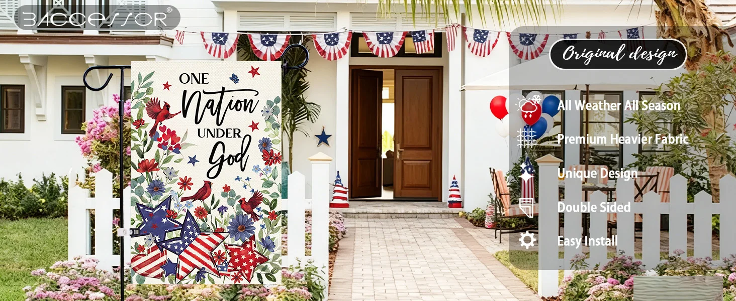 Baccessor 4th of July Cardinal Garden Flag 12.5 x 18 Inch