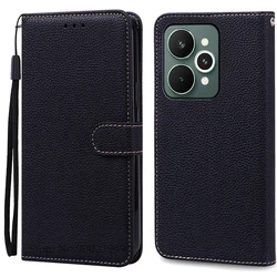 Leather Wallet Flip Case with Magnetic Closure - Elegant Book Cover and Protective Sleeve for Realme 15 (15 Pro) (Black)