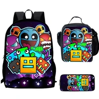 Hot Game Geometry Dashs Child Large Capacity School Backpack with Lunch Bags ,Pencil Bags ,School Bags for Boys Girls Best Gift