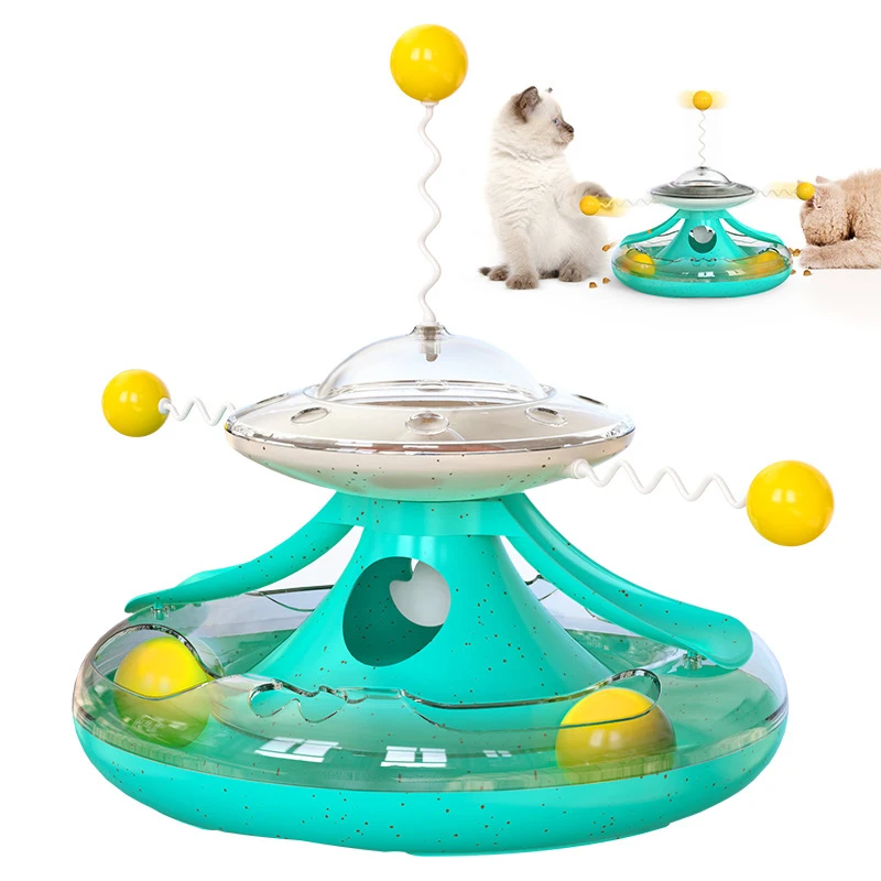 

Cat Roller Toy 2 Layer Funny Cat Ball Track Toy with Treat Dispensing Toy Turntable Cat Toy Tower Interactive Cat Ball Toy