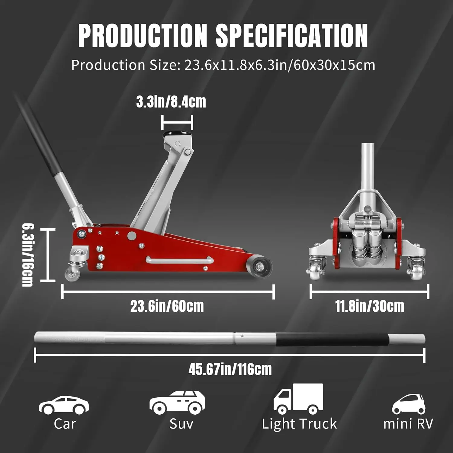 Aluminum and Steel Racing Floor Jack, 3-Ton Capacity, Dual Piston Pump for SUVs and Lifting Range