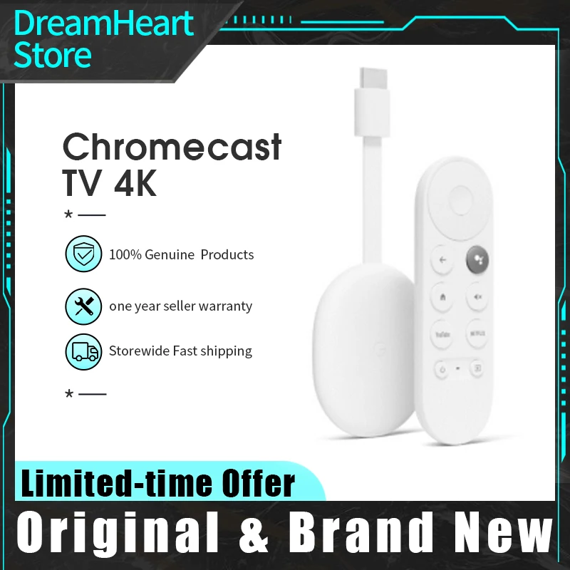  Оригинальный Новый Google Chromecast 4 TV с Google TV | Готовый запас | Android 10 | Сертифицированный Netflix, Dolby Vision & атмосферs