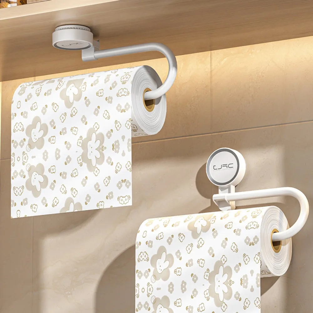 Wall Mounted Suction Cup Storage Rack Paper Roll Holder Removable Reusable Kitchen Towel Storage Rack Household Supplies