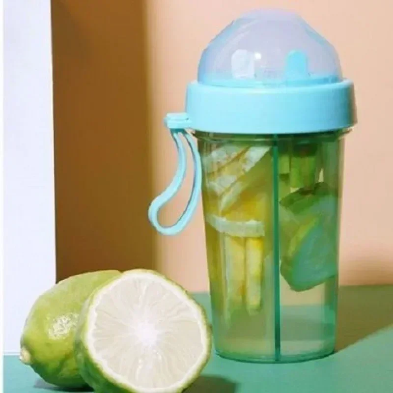 420/600ml Double Drinking Bottle Cute Girl Student Outdoor Double Straw Cup with Handle Portable Plastic Water Bottle water bottle sports water bottle sports bottle plastic water bottle plastic cup