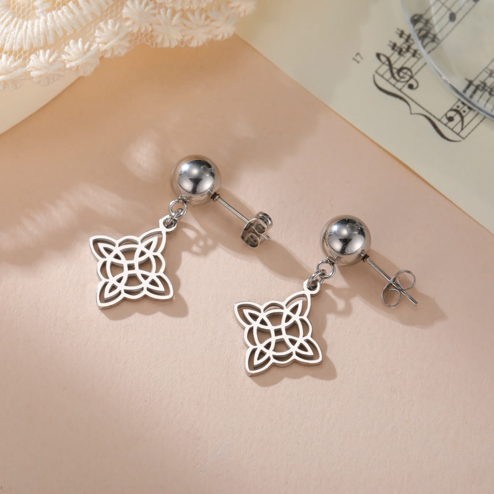 Irish Witch Knot Pendant Earrings Stainless Steel Women's Witchcraft Lucky Talisman Celtic Knot Jewelry Gift pendant earrings