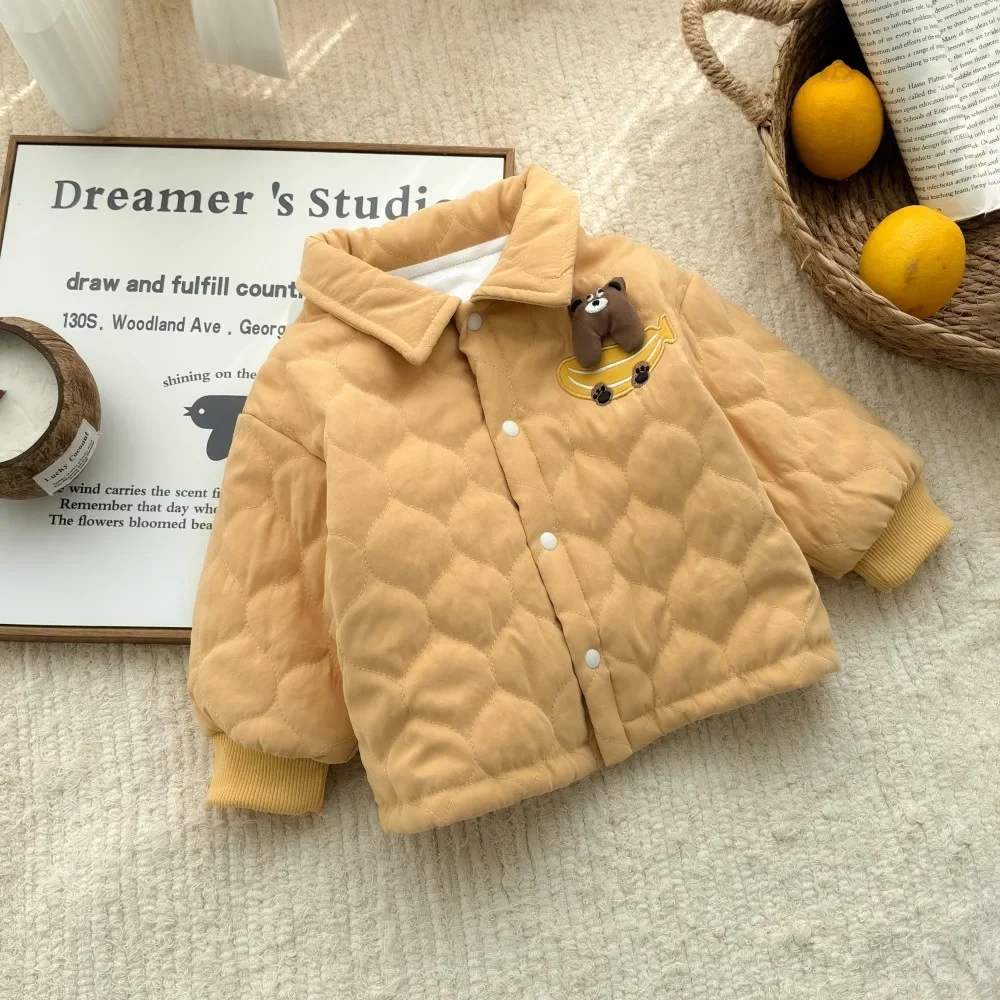 Winter New in Kids Baby Boys Warm 3D Cartoon Bear Top Outwear , Infant Toddler Pure Cotton Lining Jacket Coat 3M-3Y