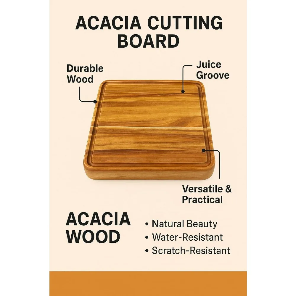 Acacia Wood Cutting Board with Handle 3