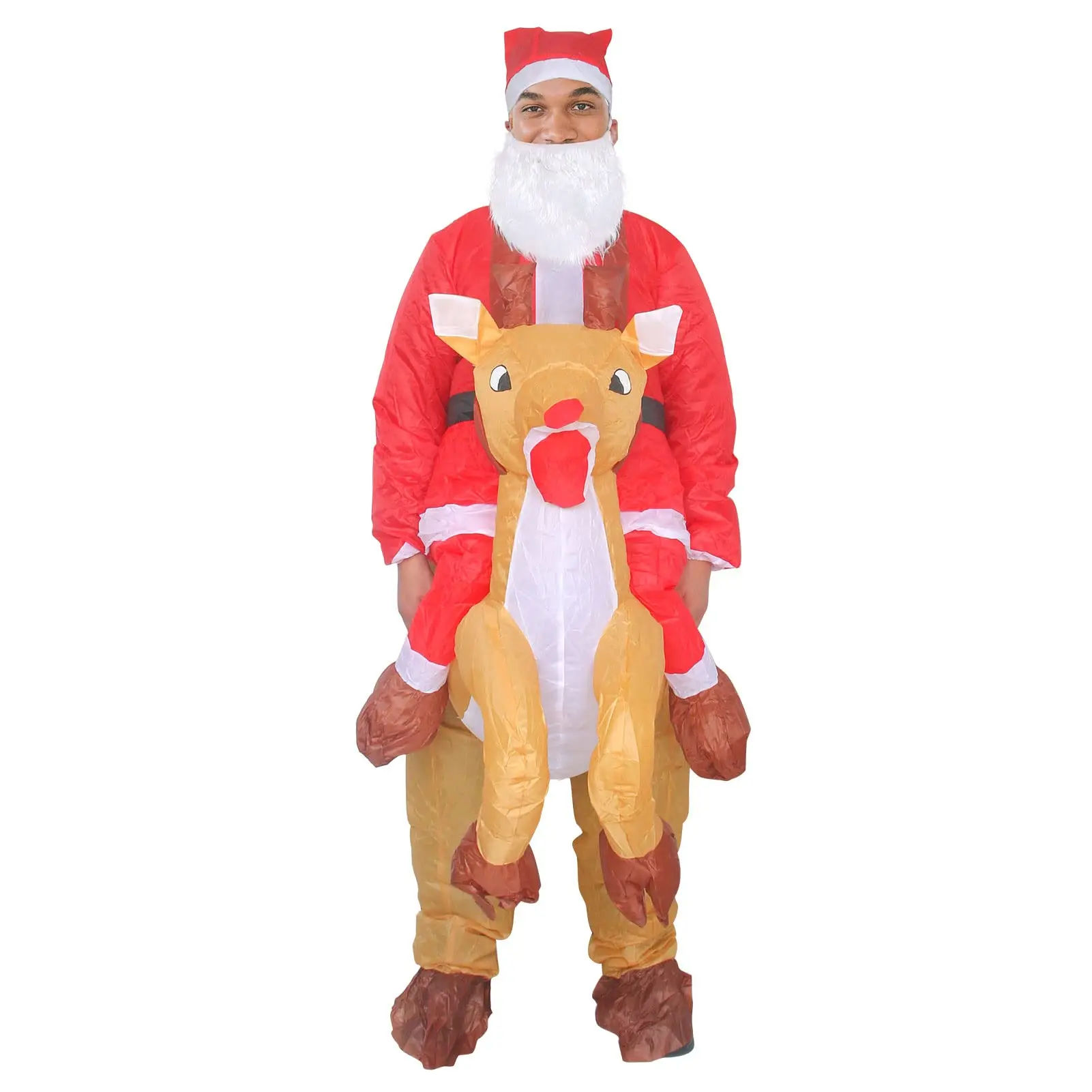 Inflatable Santa Riding Reindeer Costume Adult Christmas Funny Cosplay Suit Halloween Christmas Party Fancy Dress Mascot Props