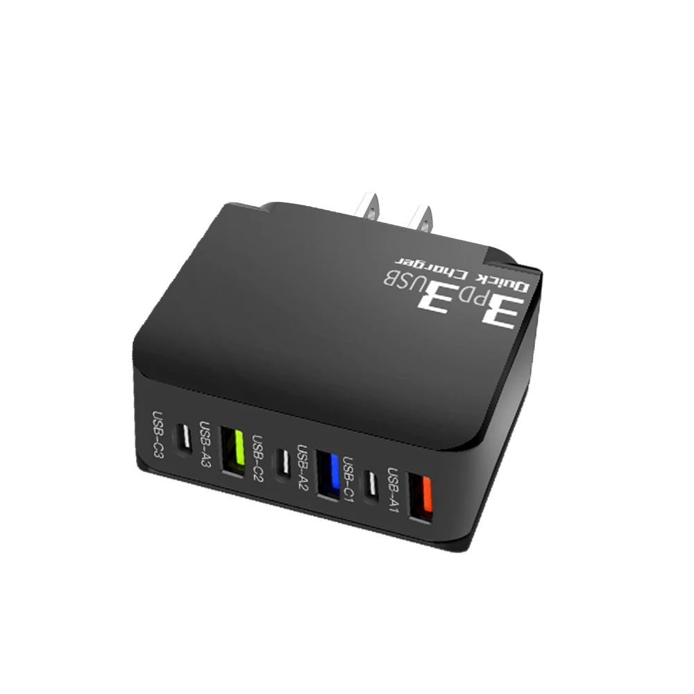 65W 6-portowy USB C PD Szybkie ładowanie 3USB 3PD QC3.0 do iPhone Samsung Xiaomi Adapter podróżny do ładowania szybkiego z wtyczką EU US