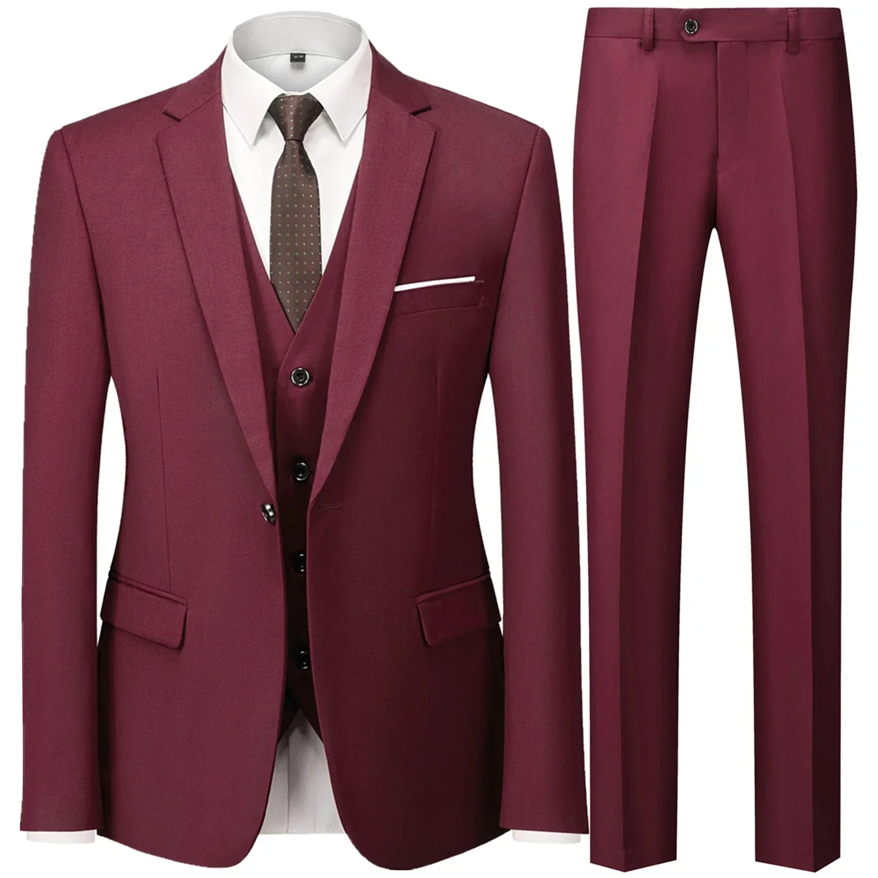 2024 Fashion Men's Casual Business Suit Jacket Pants Waistcoat 3 Pieces Set / Male Two Button Blazers Coat Trousers Vest