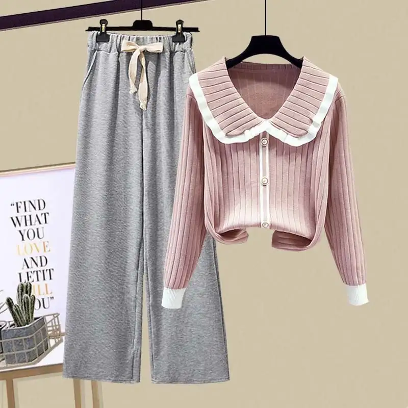 2025 Spring Korean Fashion Knitwear Sweater Wide Leg Pants Two Piece Set Women's Casual Sweatshirts High Waist Trousers Suits - Image 13