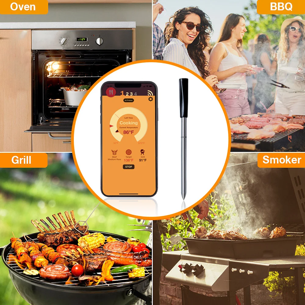 Digital Thermometer Digital Kitchen Thermometer Meat Thermometer Barbecue Thermometer Probe Thermometer Digital Meat Thermometer Wireless Digital Meat Thermometer For Kitchen BBQ Food Cooking Probe Bluetooth Oven Grill Thermometer For Outdoor Barbecue