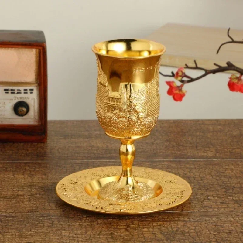 Silver Plated Kiddush Cup Nickel Plated Wine Cup with Saucer Judaica Shabbos Wine Passover Shabbat Havdalah Holiday Gift
