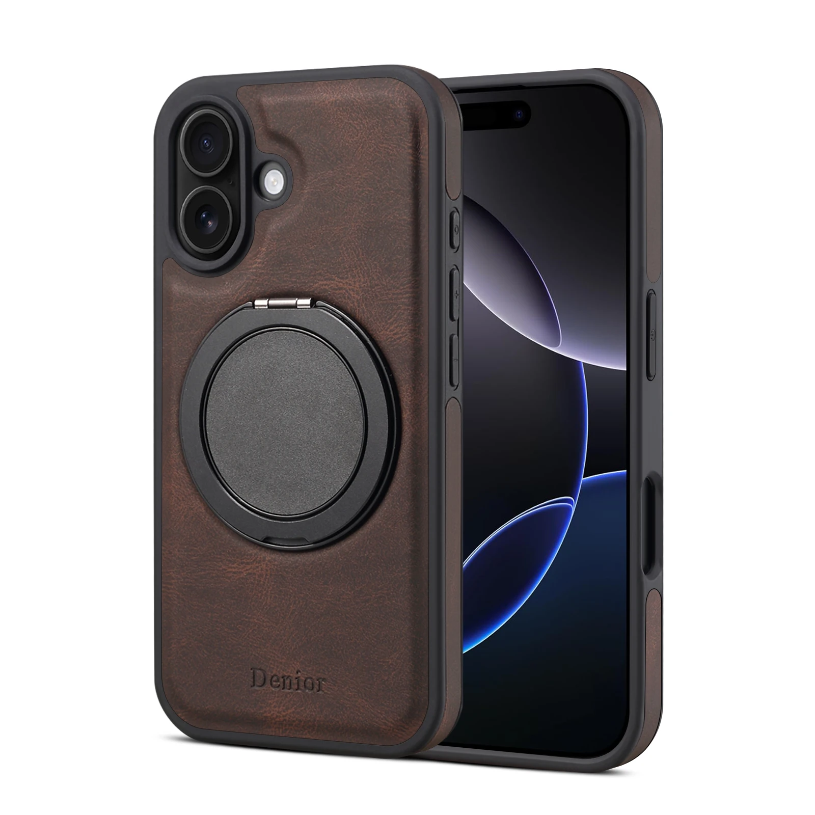 360° Rotating Stand Faux Leather Ring Buckle Mobile Phone Case