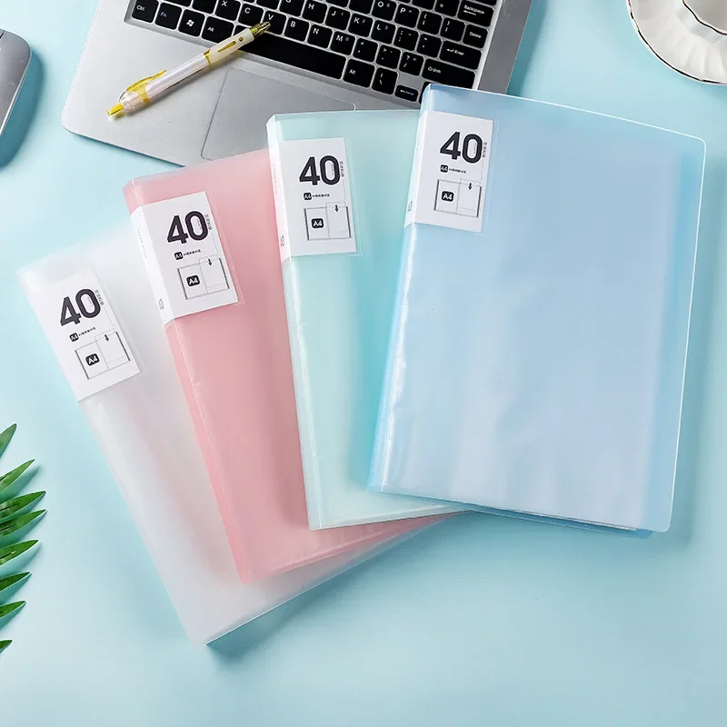 File folder transparent folder file bag stationary organizer pouch translucent color file waterproof office supplies document bag thickened file bag A4 40Pages size folders document organizer