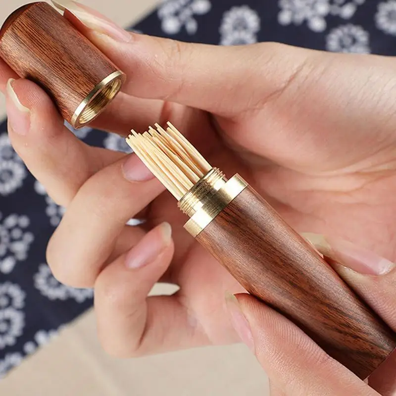 

Woods Toothpick Box Holder Upscale Solid Wood Toothpick Box Kitchen Tools Portable Tooth Storage Box Container Case Bucket Gifts
