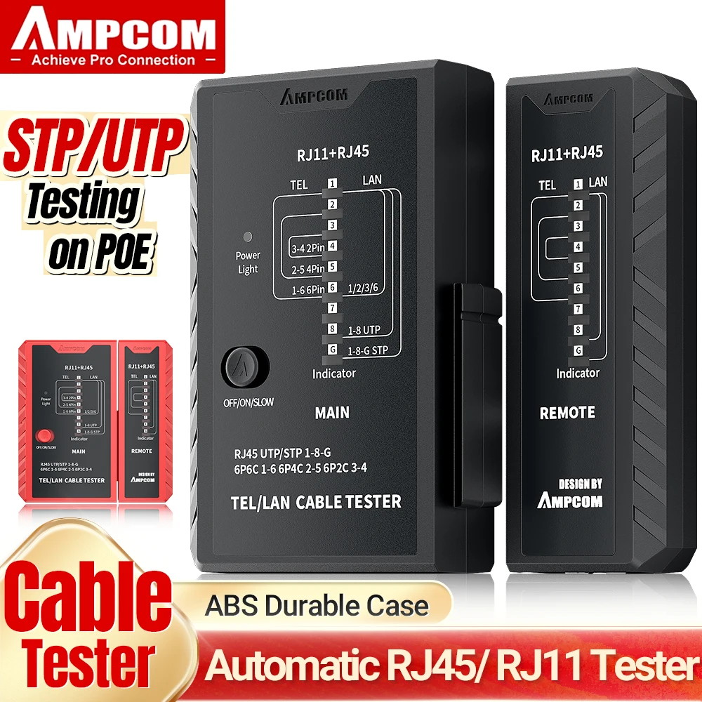 AMPCOM тестер сетевого кабеля, RJ45 кабель LAN телефон провода тестер инструмент сетевой инструмент Ethernet Ремонт для RJ45/RJ11/CAT6/CAT7/CAT8