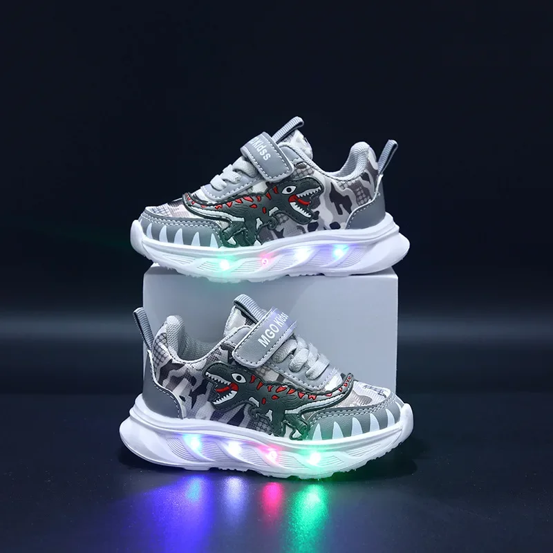 Description Picture 5 of itemSpring New Children's Sports Shoes Cartoon Dinosaur Children's LED Light Shoes Soft Sole Boys' Causal Sneakers 2-6 Years Old