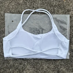 Solid Color Women's Cross-Back Fitness Bra - Yoga Vest with Chest Pad and Four Shoulder Straps - S (White)