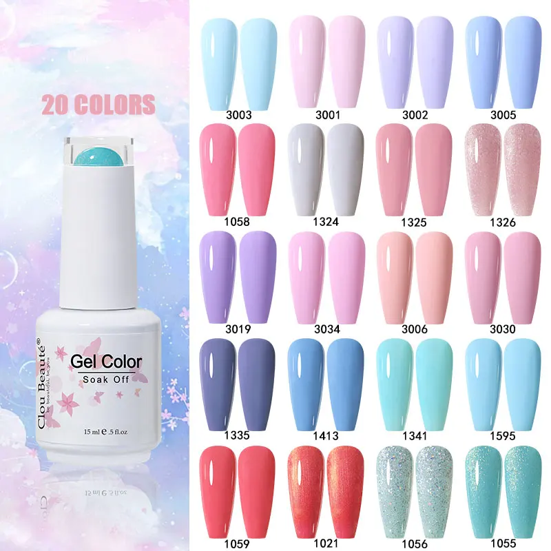 

Clou Beaute 15ml Color Gel Nail Polish Glass Bottle Top Base Coat Semi Permanent Soak off UV Nail Art Lakiery Hybrydowe Manicure