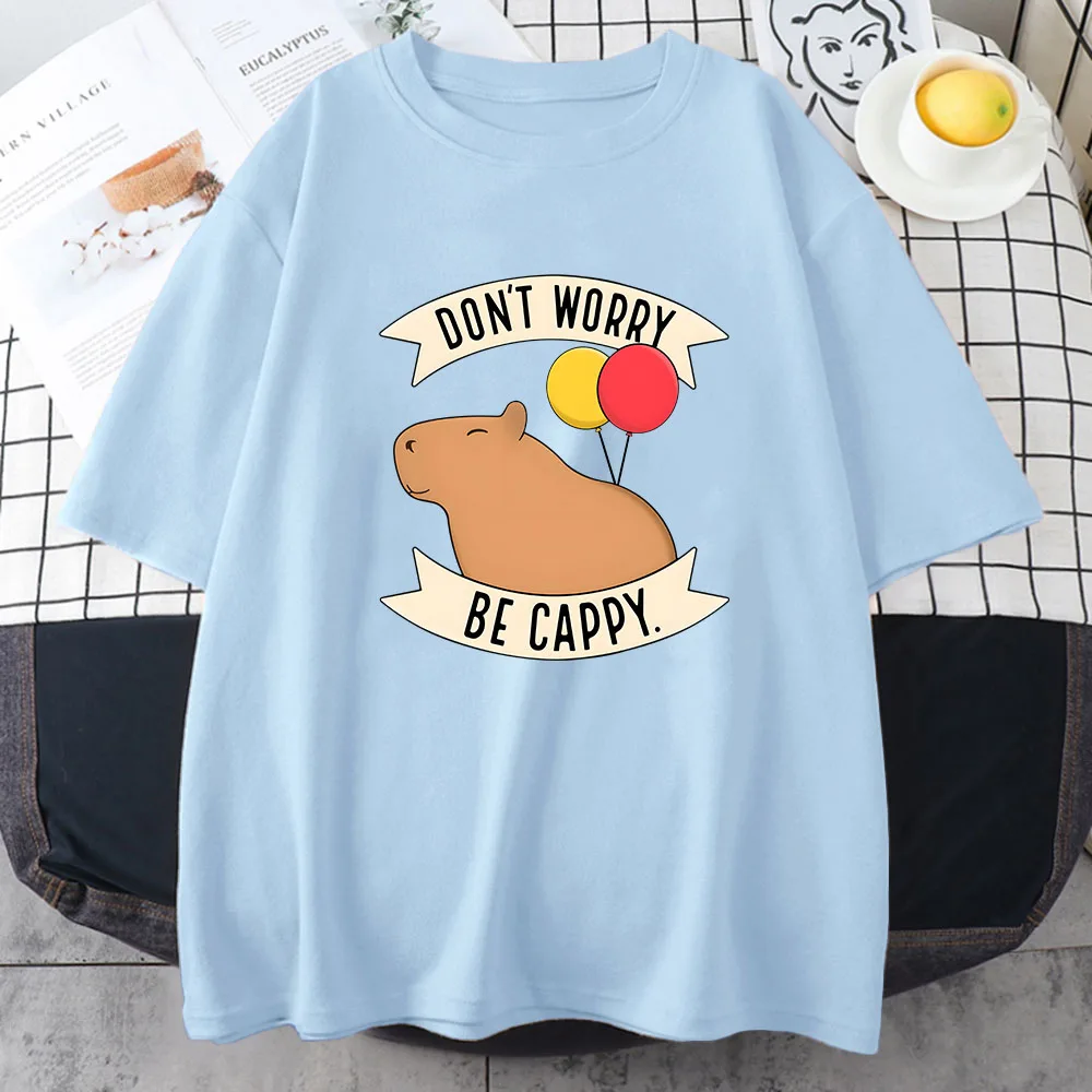 

Capybara Print T-Shirts Cotton Loose Tops Tee-Shirt Hip Hop Street Style Harajuku Clothing Women/Men Summer Short Sleeve Shirt