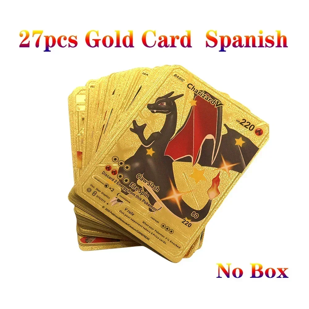 thumbnail image 1 of 27-55PCS Colorful Gold Foil Card Charizard Pikachu Arceus Silver Rainbow English Spanish VSTAR VMAX Card, 1 of 5