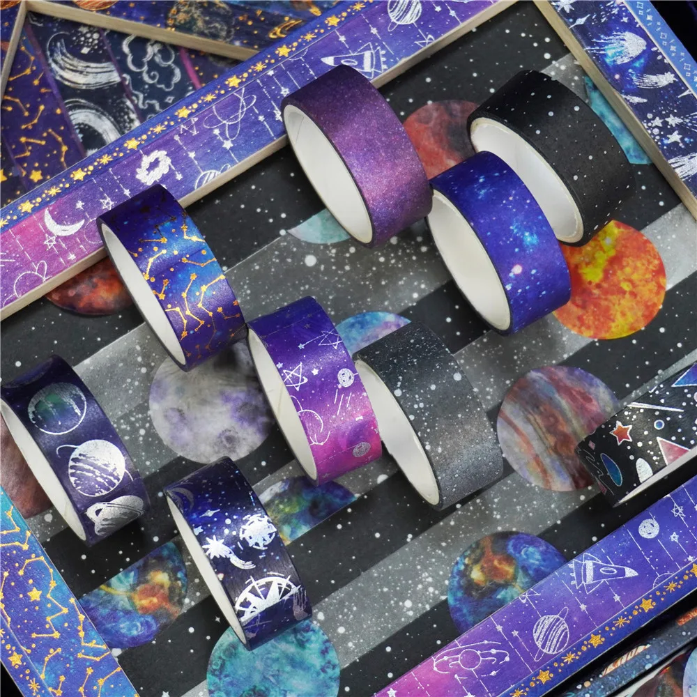 19 pcs/set Fantasy Galaxy Universe Planet Gold Silver Plated Washi Tapes Set Scrapbooking Diy Journal Masking Tape Deco Gift 2
