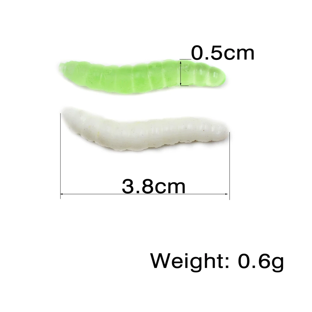 MNFT 40PCS 3.8cm 0.6g Bass Fishing Worms Lures Green/White Silicone Soft  Maggot Baits Bread Worm Fishing Lure - AliExpress