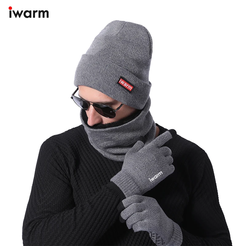 iwarm A three piece set of hats, scarves, and gloves for both men and women in winter. The plush thick style is very warm