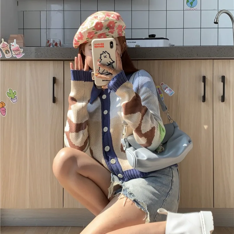 작고 아주 좋은 짧은 니트 가디건 겉옷, 겉옷, 넉넉한 인기 있는 온라인, 일본 패션, 폴로 옷깃 스웨터