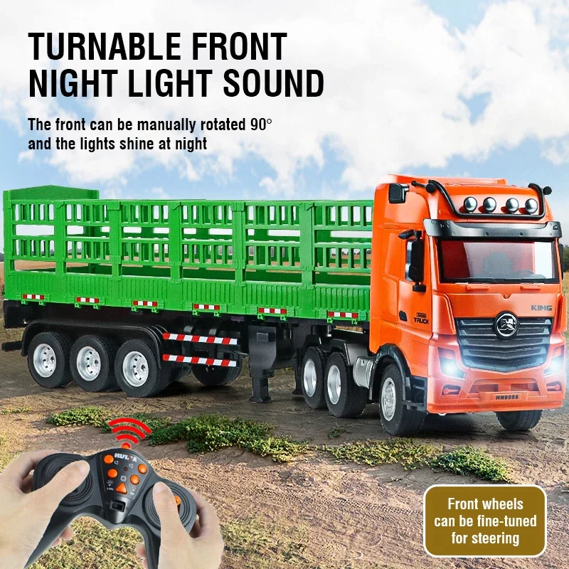 HUINA 1/18 RC Truck Container 9CH Alloy Remote Control High Hurdle Car Light Sound Body Can Be Separated Wood Transporter Gifts 2