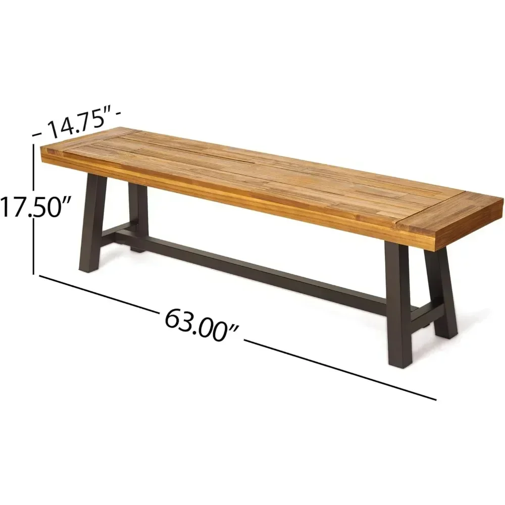 New2025-Home Carlisle Outdoor Acacia Wood and Rustic Metal Bench, Sandblast Finish / Rustic Metal 14. 75 x 63 x 17. 50 inches