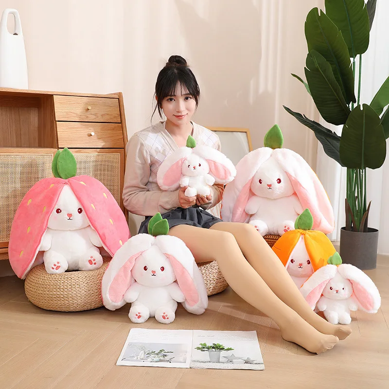 Peluche lapin Kawaii, jouets en peluche, mignon, fraise, lapin, Animal en  peluche, oreiller de câlin doux, cadeaux pour Ki