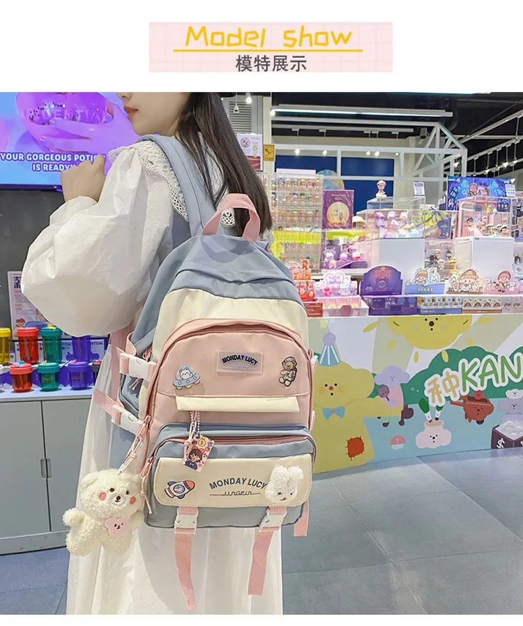 2022 Korean Style Cute Backpacks Women Waterproof Nylon Small Shoulder Bags for Teenage Girls Schoolbags Flower Travel Backpack