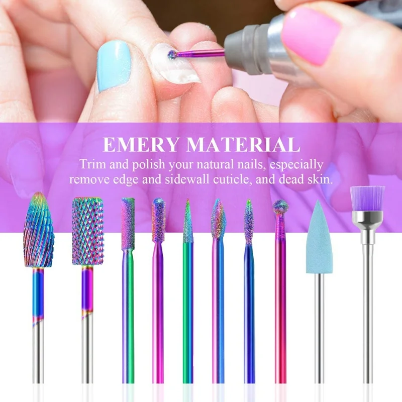

10PCS Nail Drill Bits Sets Electric Nail Drill Kit 2.35mm Tungsten Carbide Nail Files Manicure Pedicure Set Home Salon Use