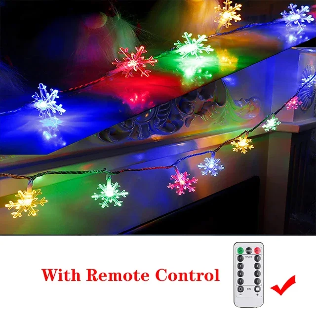 thumbnail image 1 of Guirnalda de luces navideñas con forma de copo de nieve, cadena de luces de hadas de 5 m/10 m, 220 V, para exteriores, para el hogar, bodas, fiestas, decoración de Año Nuevo, 1 of 5