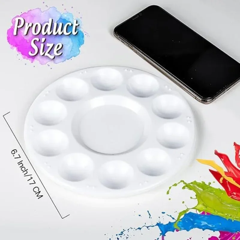 1pc White Round Plastic Paint Tray Easy-Clean Sturdy Palettes for School Projects Art Classes Craft DIY Art Painting Palettes