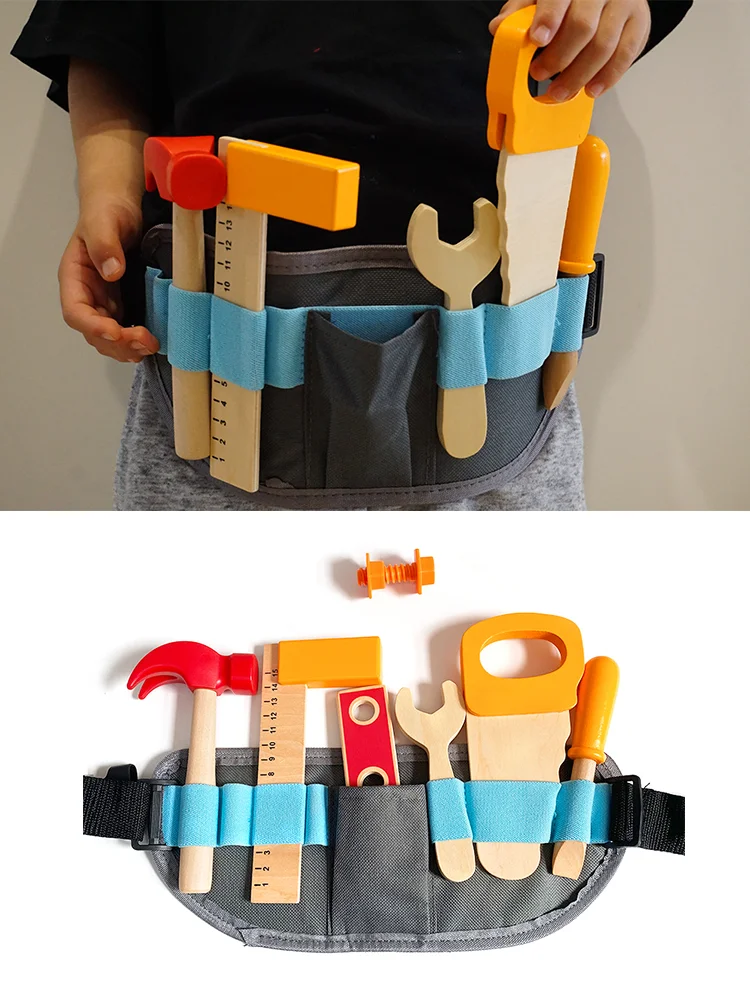 Wooden Toy Pretend Play Repair Tool toy Kids Tool Belt Construction Belt for Babies Party Toy Birthday Gifts