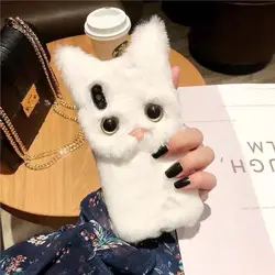 Cozy Winter Plush Furry Cat Phone Case - Fluffy Fur Cover for iPhone 6-6 s (WHITE)