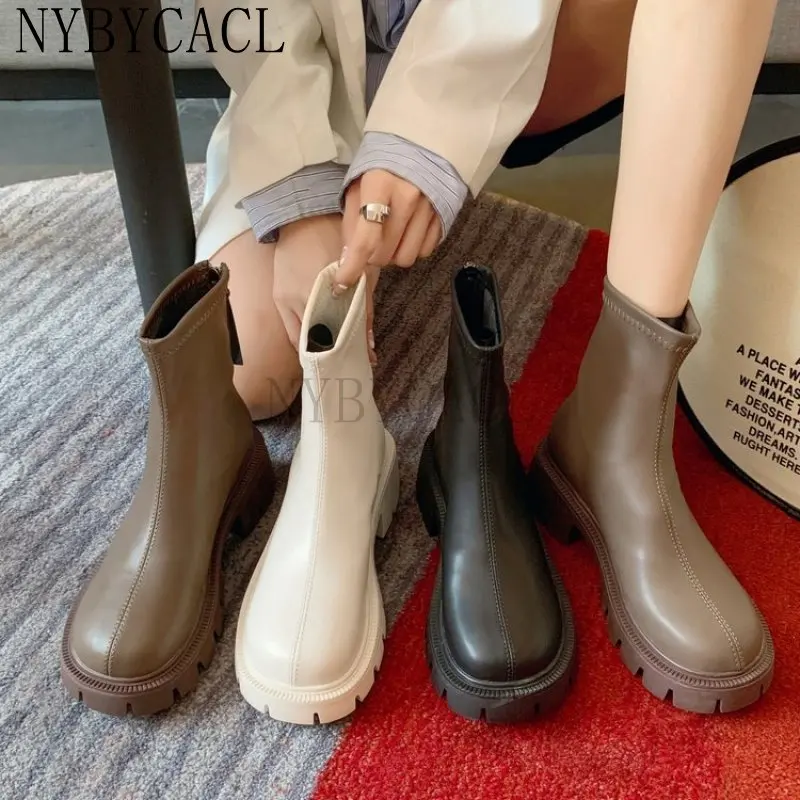 2022 New Arrive Platform Shoes Women Boots Round Toe Zipper Autumn Winter Fashion Ankle Female Ytmtloy Botines De Mujer Sexy