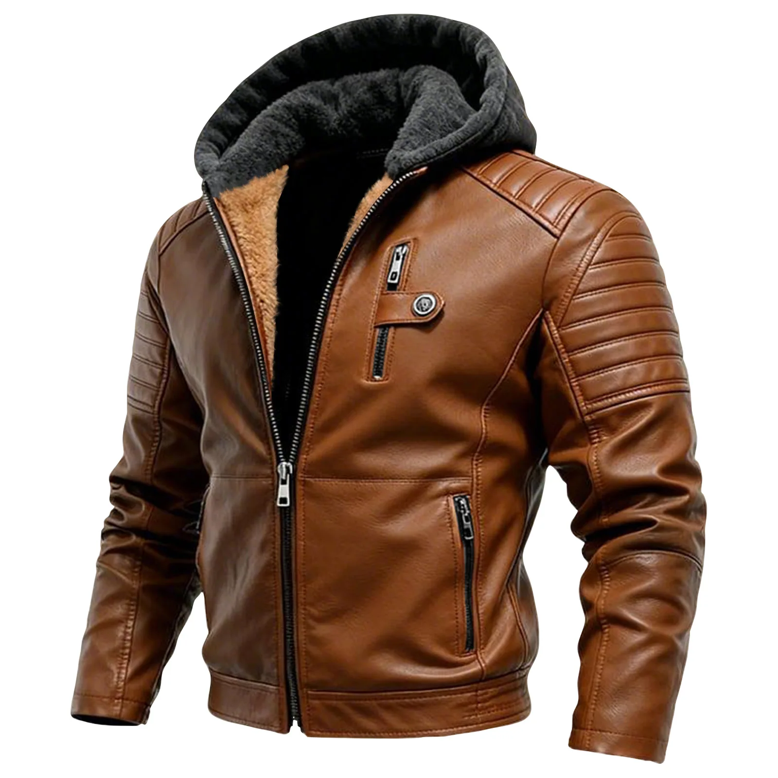 Men's Solid Color Hooded Jacket - Detail View