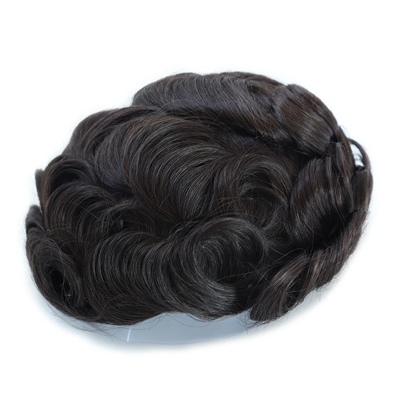 25mm Curly Men Toupee With Knot Full PU 0.12-0.14cm Thin Skin Capillary Prosthesis Indian Human Hair Wig Curly Natural Hairpiece 4