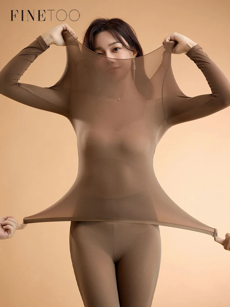 Sous-vêtements chauds Ultra-fins sans couture pour femmes, 2 pièces, haute élasticité, manches longues, haut ajusté, léger, Lingerie de nuit