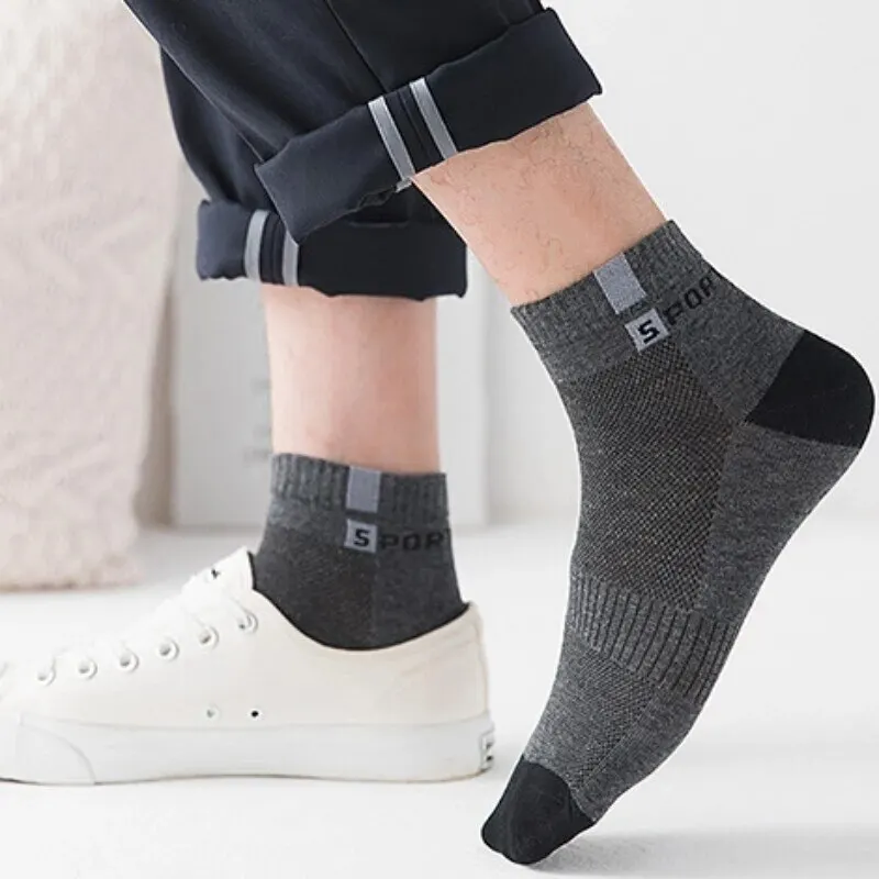 5/10/20 Pairs Breathable Fiber Sports Socks, Cotton Ankle Socks, Boat Socks, Invisible Ankle Socks, Business Boat Socks, Ankle Socks, Casual Socks, Invisible Low Cut Socks, Short Socks, Athletic Socks, Gym Socks, Breathable Socks, Cotton Blend Socks, Business Socks Men Tube Absorb Sweat Deodorant Nonslip For Spring Summer Autumn