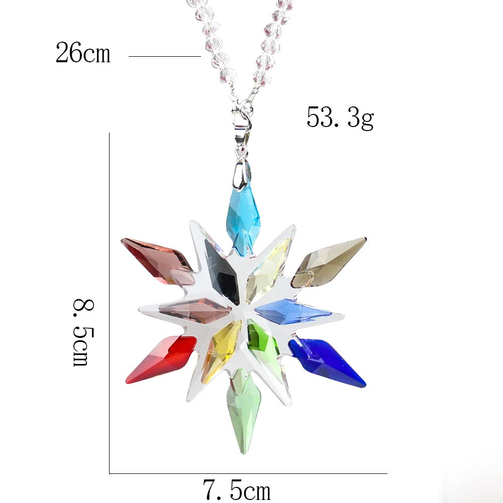 Rainbow Christma Snowflake Arrowhead Flower Crystal Pendant Aurora Dangle Faceted Prism Glass Fairy Garden Balcony Hanging Decor