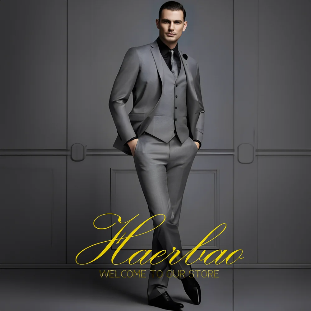Business Men's Suit 3-piece Set (Jacket Pants Vest) Wedding Groom Tuxedo Formal Queue Clothes Slim Fit Blazer formal suit business men clothing