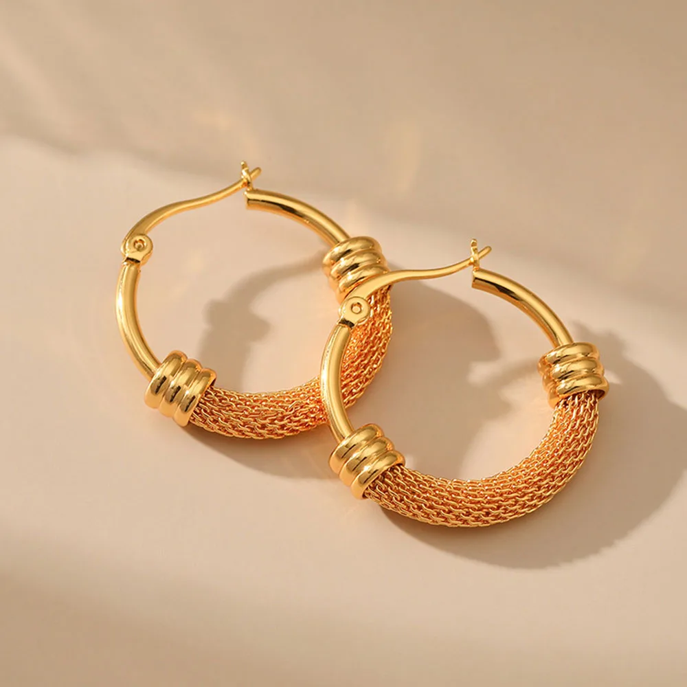 

New 2023 Stainless Steel Gold Color Circular Hoop Pendant Earrings For Women Girl Fashion Ear Buckle Jewelry Wedding Gift