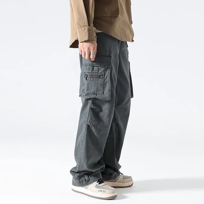 thumbnail image 1 of Pantalones cargo para hombre Y2k, corte regular, anchos, elásticos, de trabajo, de alta calidad, holgados, multibolsillos, informales, nuevos, para senderismo, pantalones emo para hombre, 1 of 4