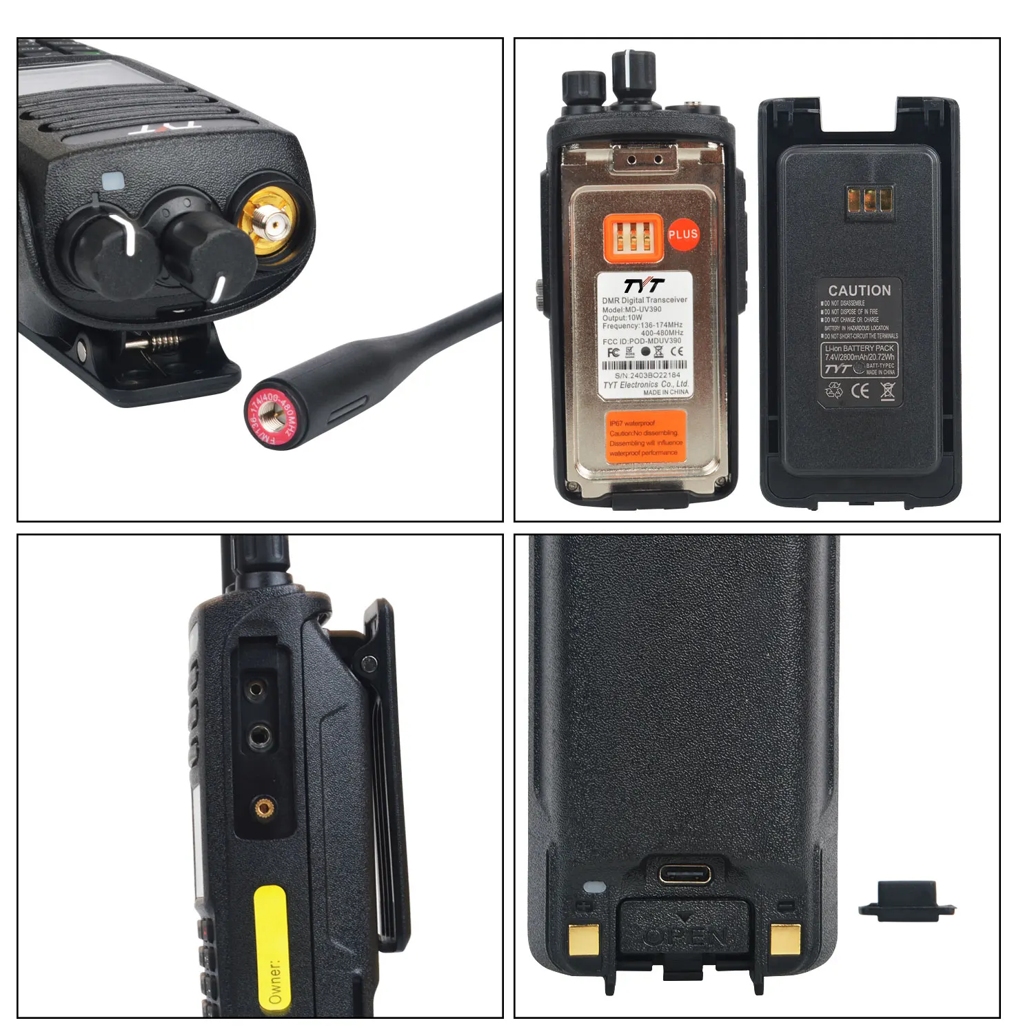 Walkie Talkie TYT MD-UV390 MD-UV390Plus MD-UV390 Plus 10W GPS IP67 Waterproof AES256 Encryption Dual Band DMR Record Radio 5